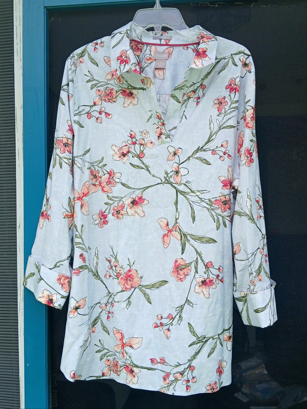 NWT Chicos Blue Floral Blouse Summer Shirt Top Sz Chicos 4 Sz Womens 2X